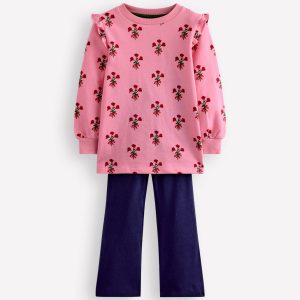 Sweat Tunic and Flare Set-Pink Posy