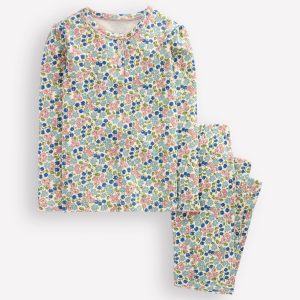 Snug Henley Pajamas-Soft Ivory Spring Ditsy