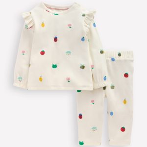 Ribbed Jersey Play Set-Soft Ivory Spring Motifs