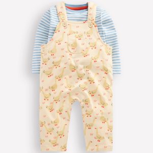 Jersey Overalls Set-Ecru Geese