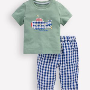 Jersey and Woven Play Set-Green Submarine/Blue Gingham