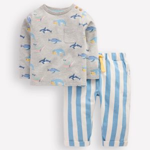 Striped Sweat Play Set-Blue Stripe Whales