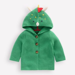 Novelty Cotton Knitted Jacket-Aloe Green Dino