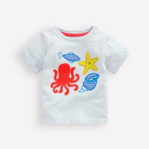 Short Sleeve Logo T-shirt-Light Blue Ocean Motifs