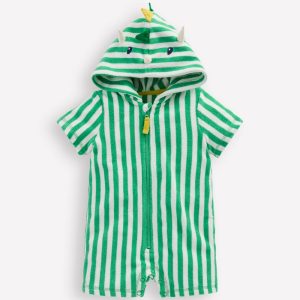 Novelty Towelling Romper-Aloe Green Dino