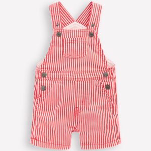 Short Woven Overalls-Red Stripe