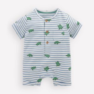 Short Sleeve Jersey Romper-Blue Stripe Baby Turtles