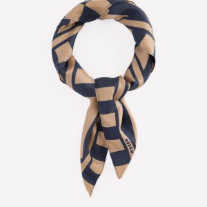 Elisabeth Silk Square Scarf-Navy and Camel Stripe