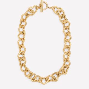 Chunky Heart Chain Necklace-Gold Colour