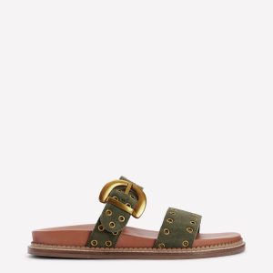 Caryl Double Strap Sandals-Deep Olive