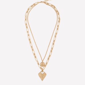 Heart Stamp Layer Necklace-Gold Colour