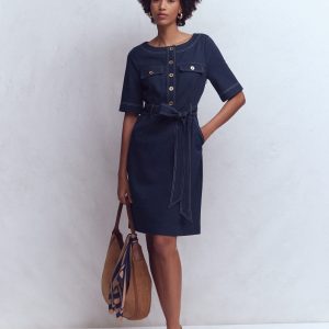 Bria Ponte Shift Dress-Navy