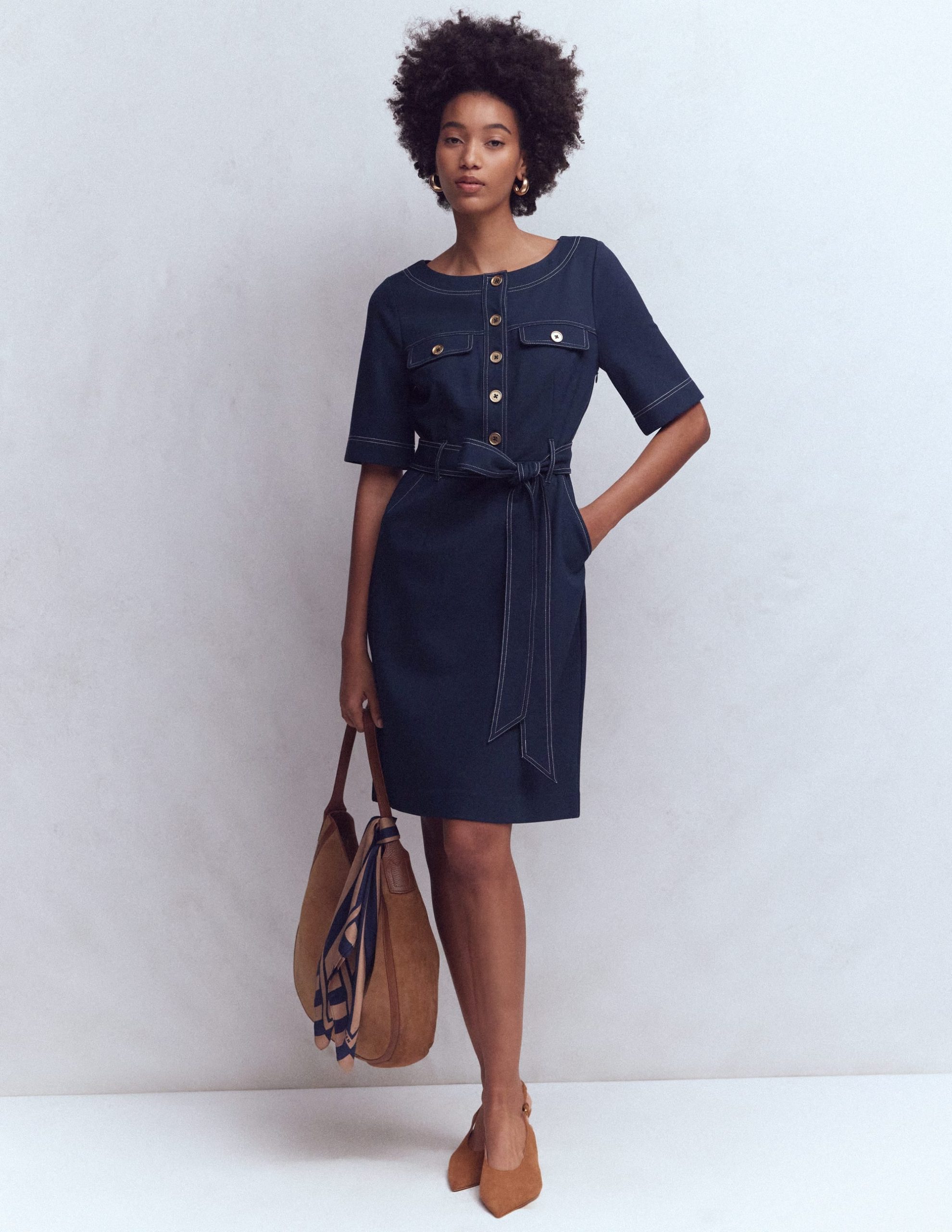 Bria Ponte Shift Dress-Navy - Image 4