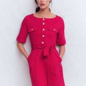 Bria Ponte Shift Dress-Pomegranate