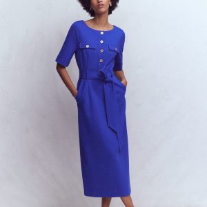 Bria Ponte Midi Dress-Bright Blue