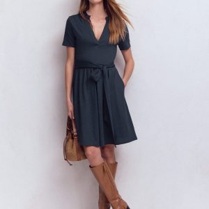 Daisy Flippy Jersey Dress-Navy