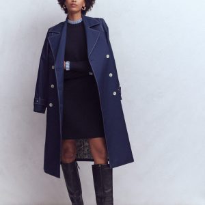Trim Knitted Dress-Navy