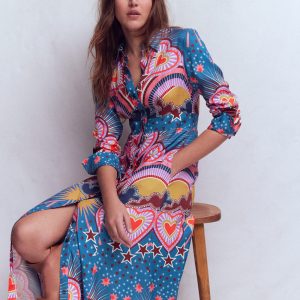 Empire Hotched Shirt Dress-Multi. Starburst Heart