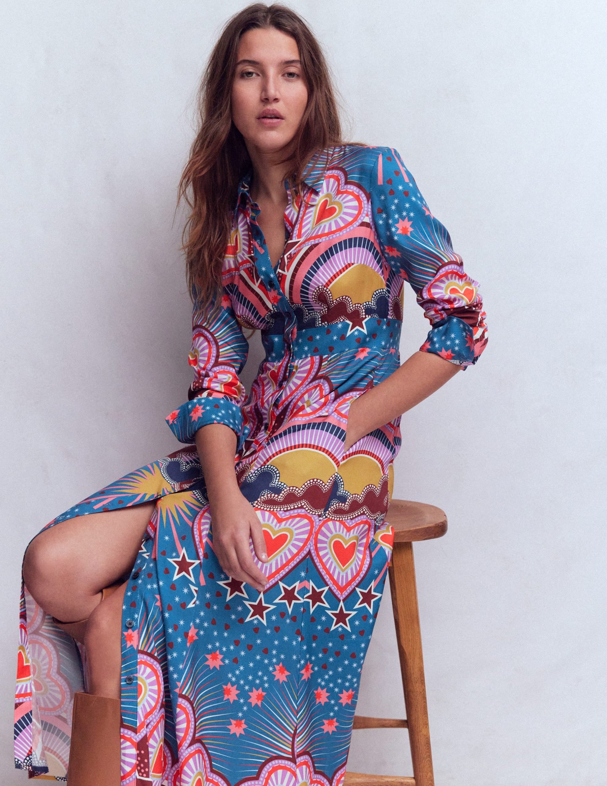 Empire Hotched Shirt Dress-Multi. Starburst Heart