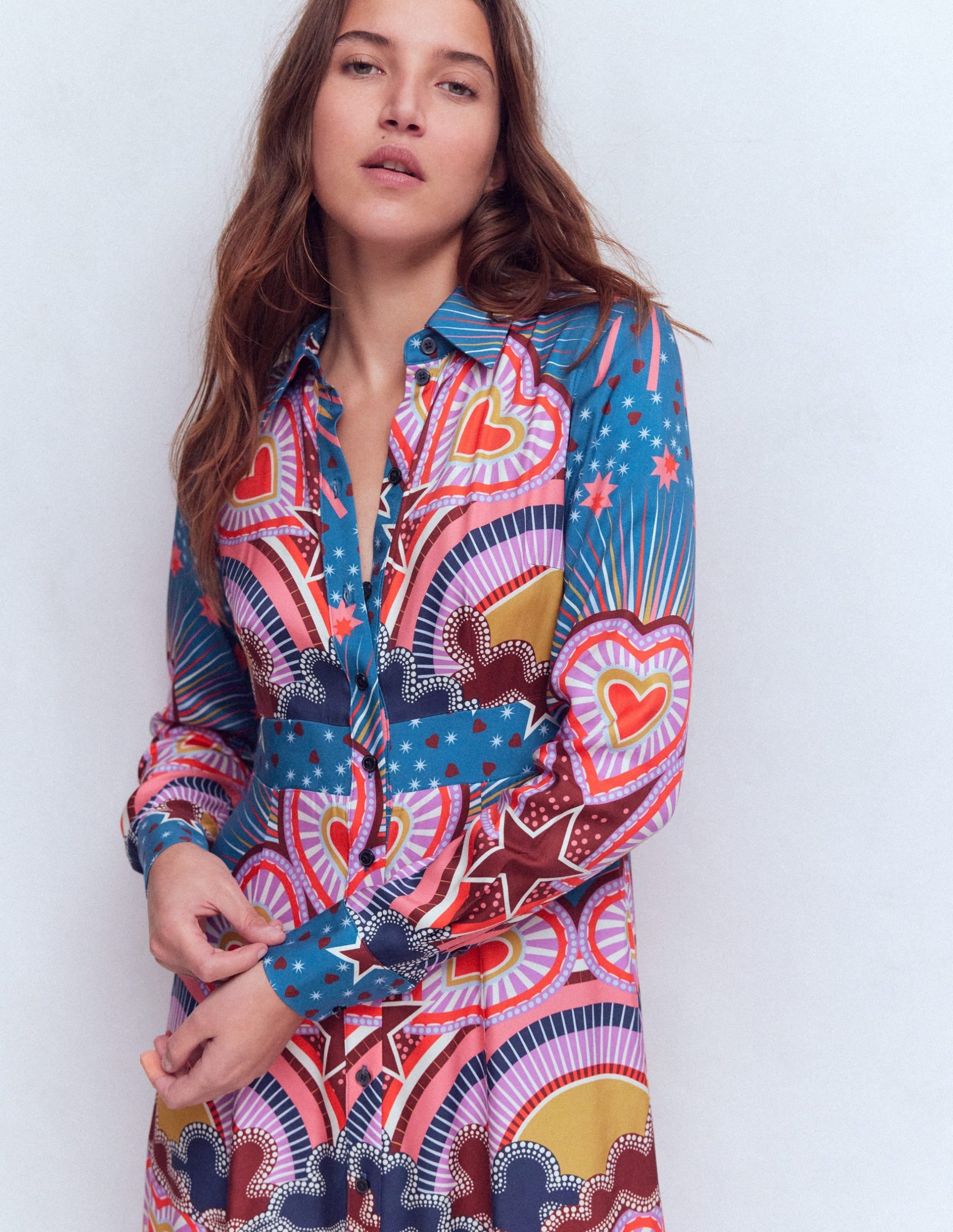 Empire Hotched Shirt Dress-Multi. Starburst Heart - Image 2