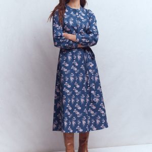 Ava Cotton Midi Dress-Denim Blue. Blossomy Sprig