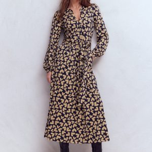 Naomi Long Sleeve Jersey Dress-French Navy. Heart Scatter
