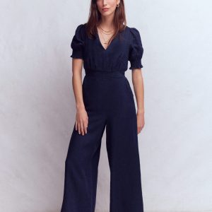 Anna Linen Jumpsuit-Navy