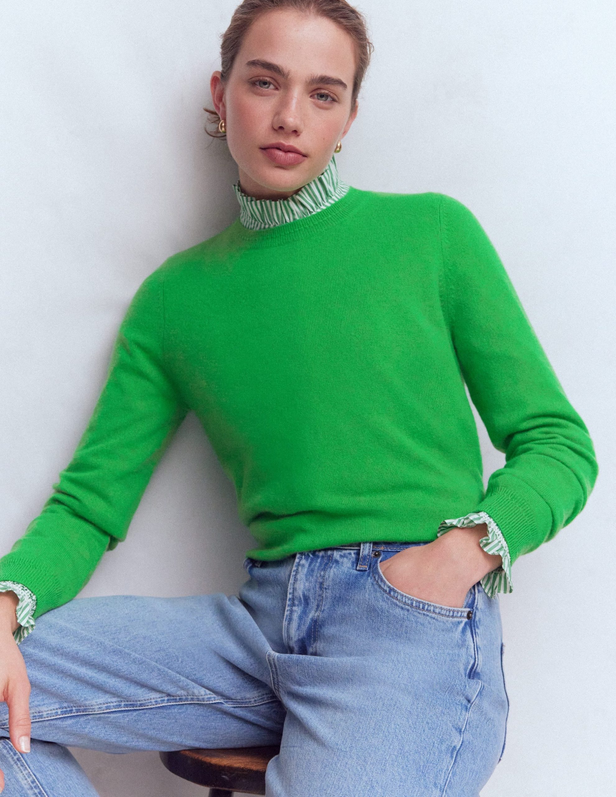 Eva Cashmere Crew Neck Sweater-Sapling Green