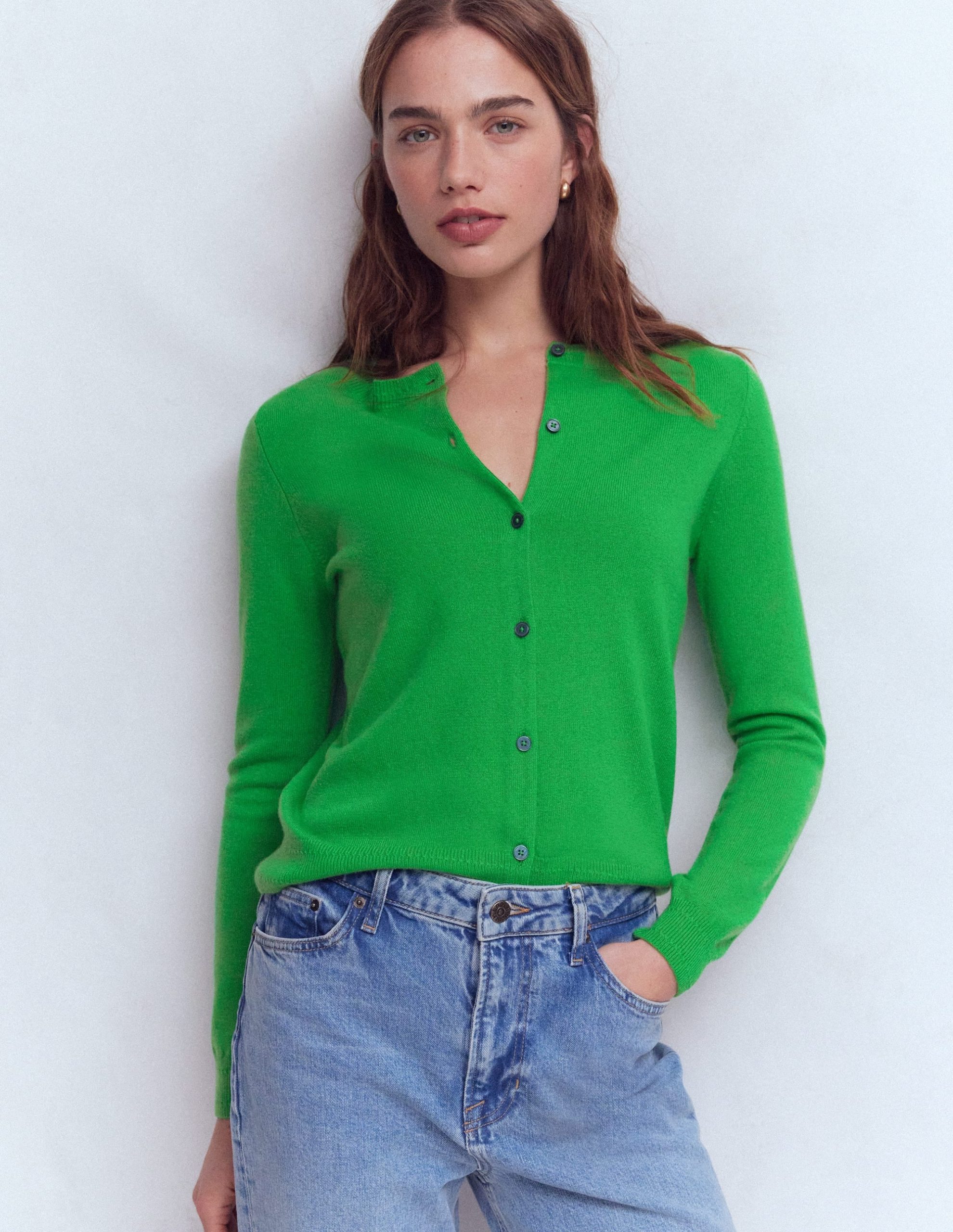 Eva Cashmere Crew Cardigan-Sapling Green - Image 4