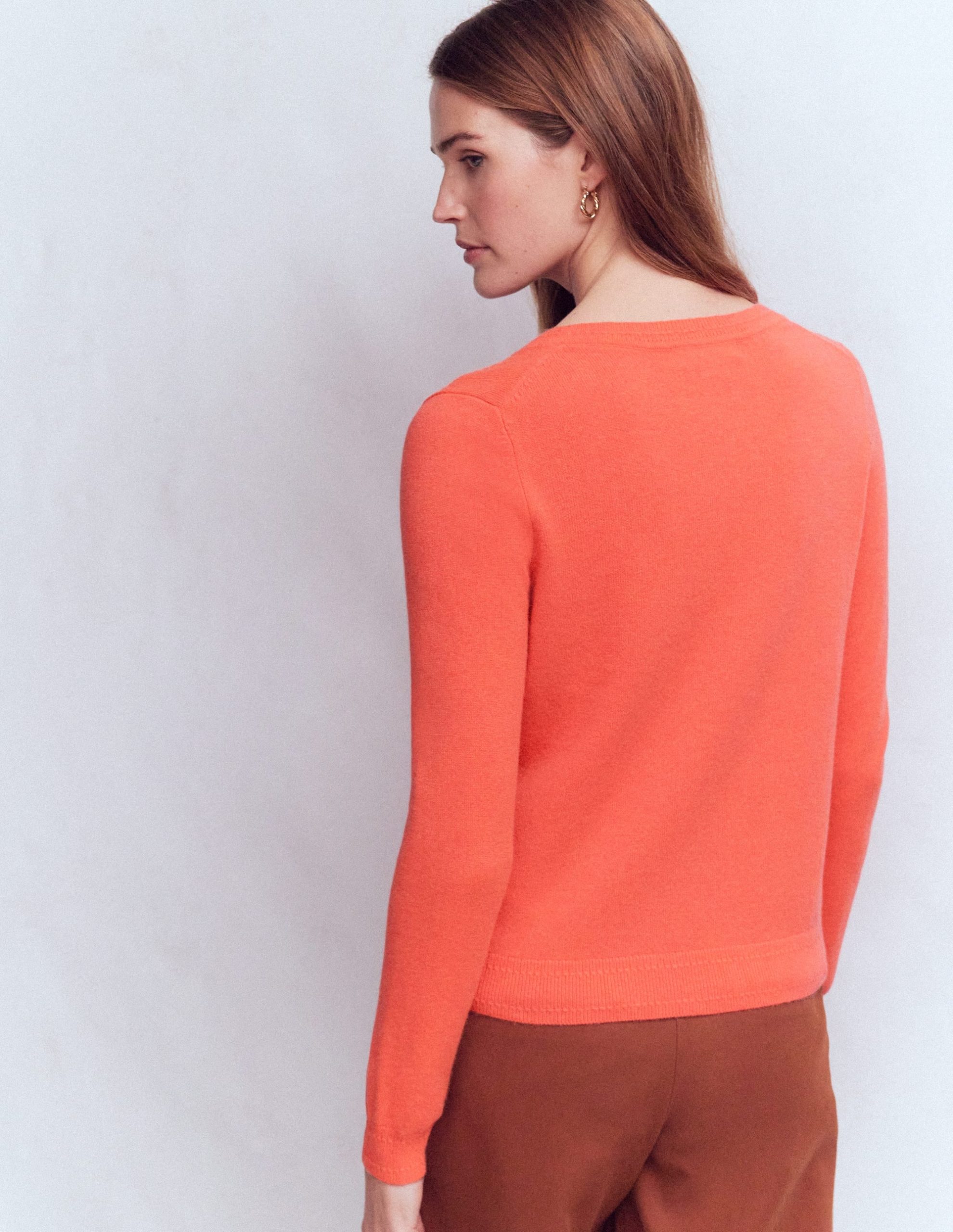 Eva Cashmere Crew Cardigan-Fiery Orange Melange - Image 3