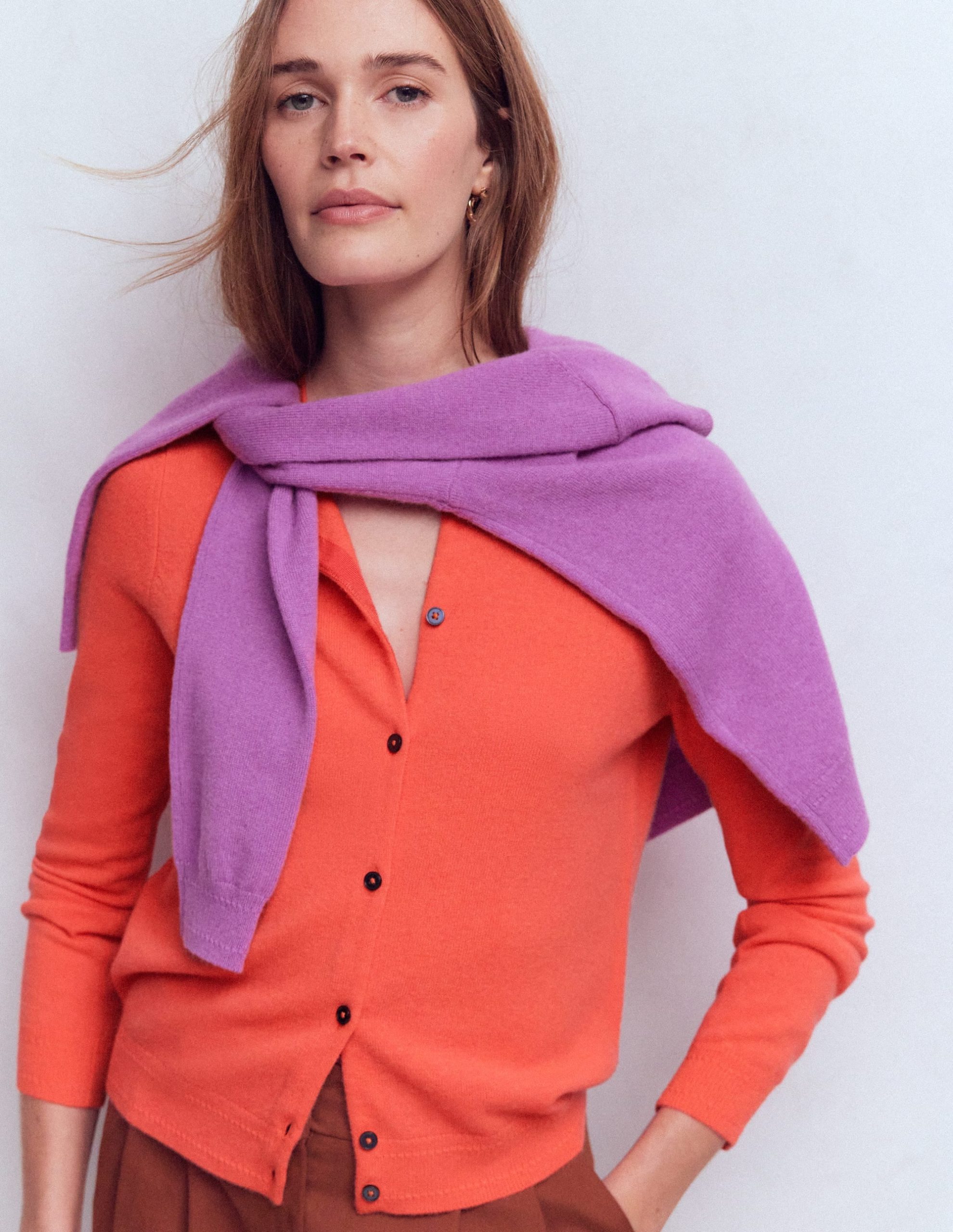 Eva Cashmere Crew Cardigan-Fiery Orange Melange - Image 5