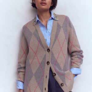 Quinn Boyfriend Cardigan-Neutral Argyle
