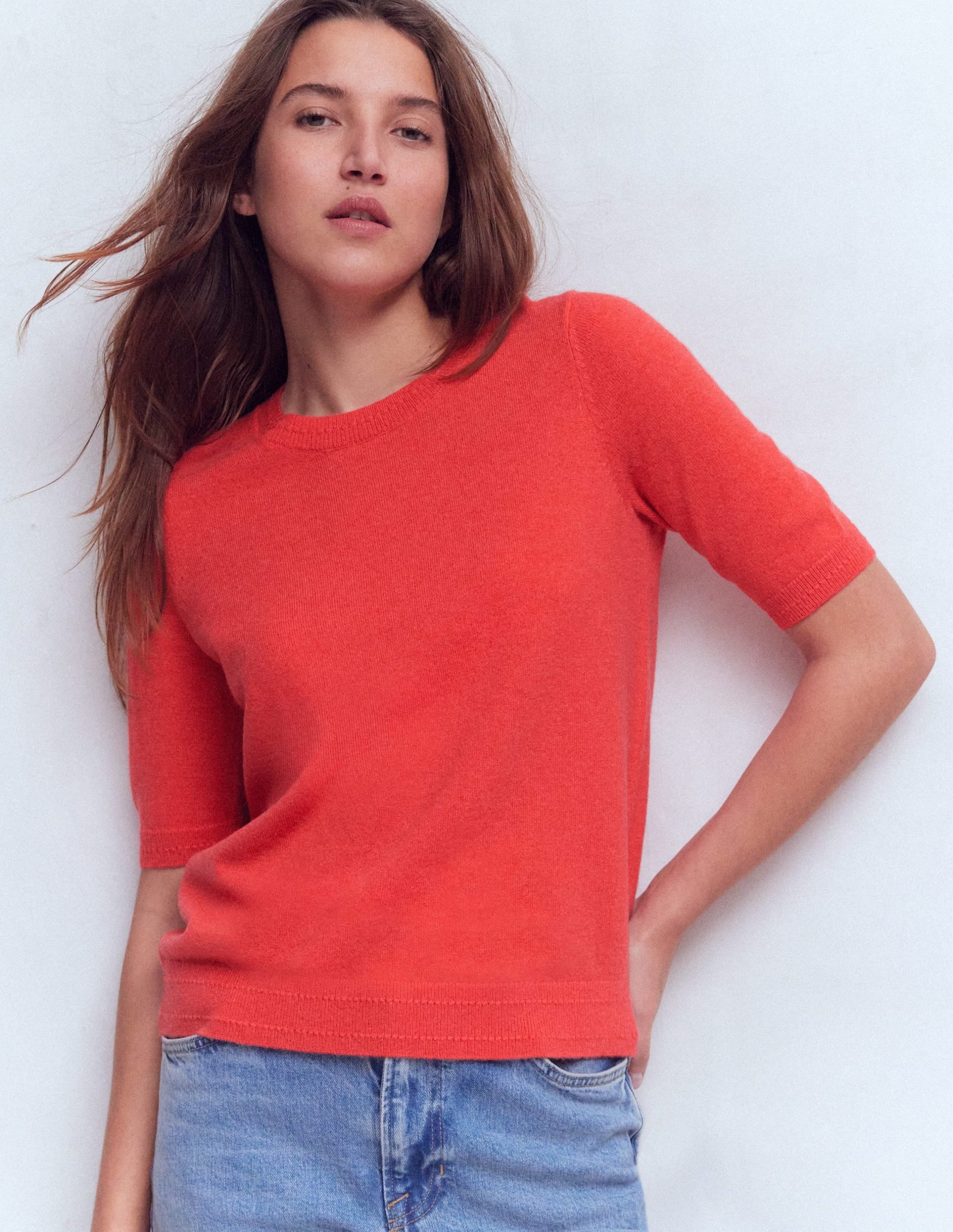 Eva Cashmere T-Shirt-Fiery Orange Melange - Image 4