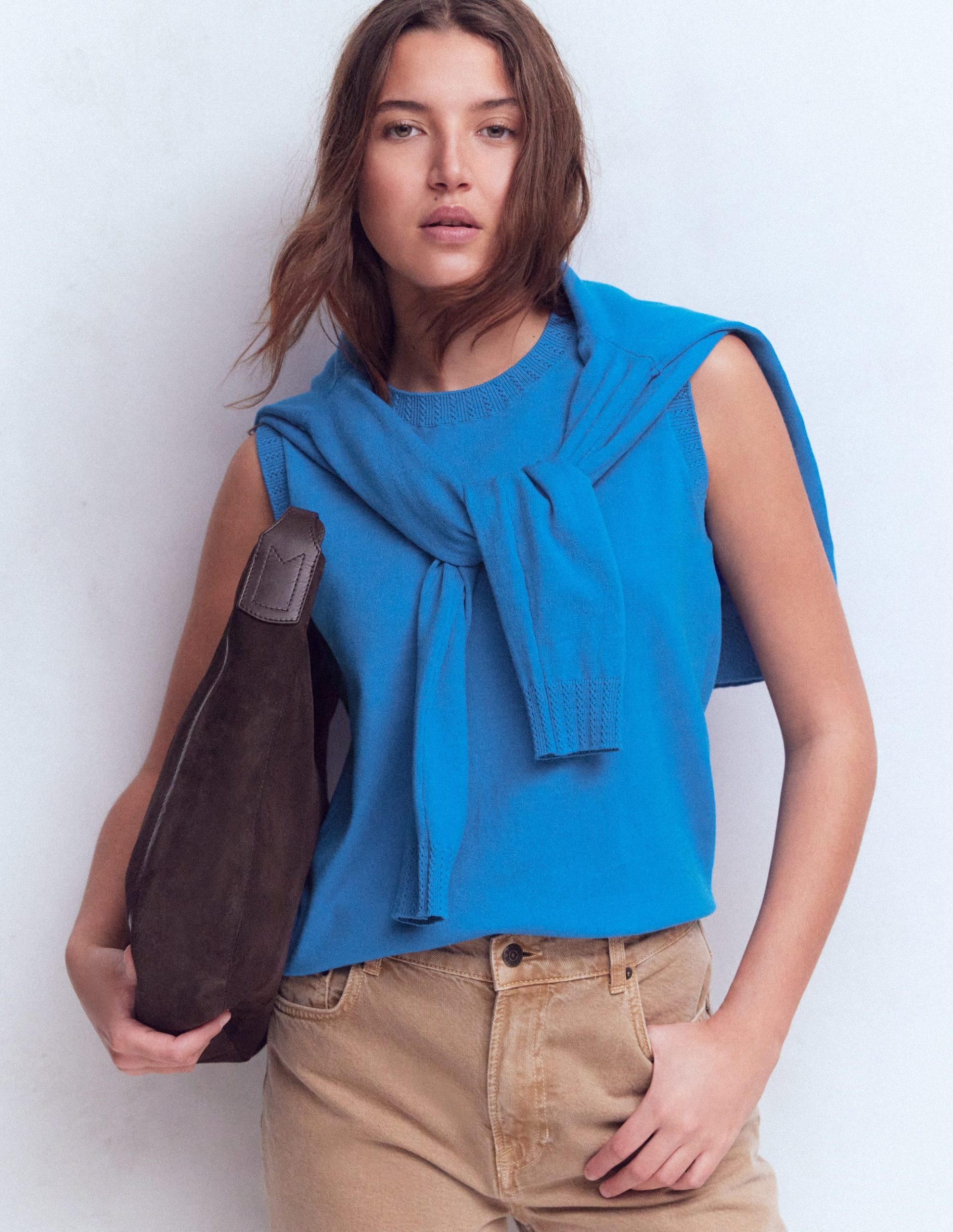 Emilia Cotton Crew Neck Vest-Kingfisher Blue