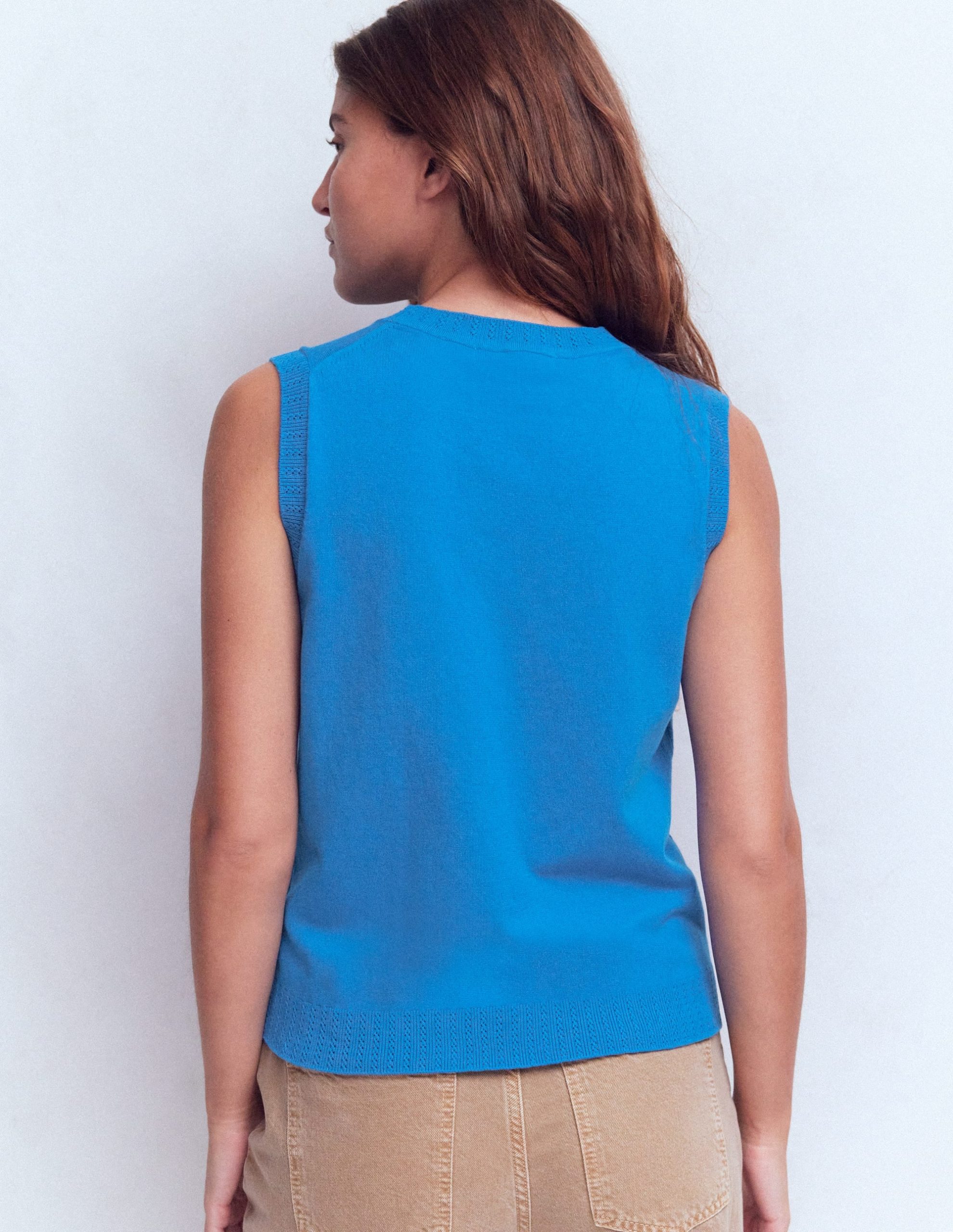 Emilia Cotton Crew Neck Vest-Kingfisher Blue - Image 3