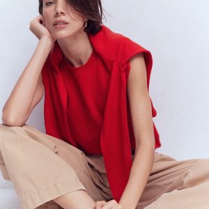 Emilia Cotton Crew Neck Vest-Merida Red