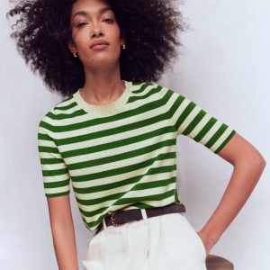 Emilia Cotton Crew T-shirt-Promenade Green/ Ivory Stripe