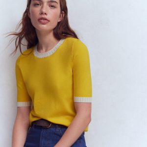 Emilia Cotton Crew T-shirt-Pineapple Yellow. Ivory