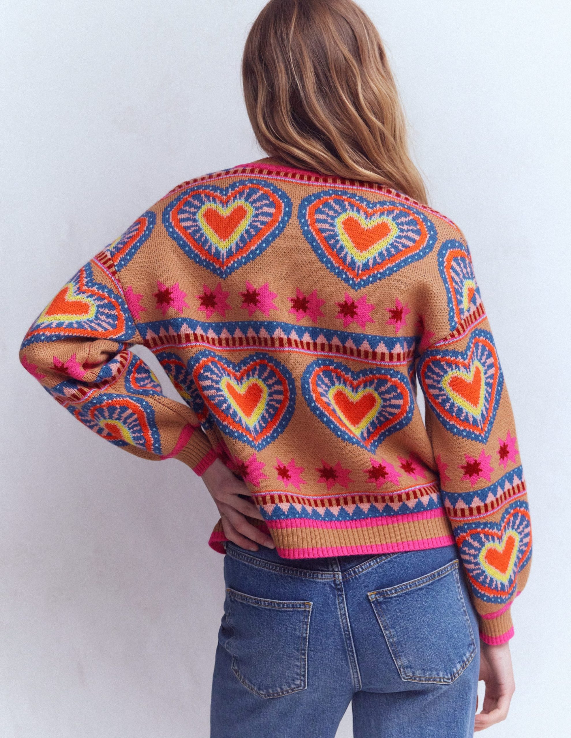 Abi Jacquard Cardigan-Camel Melange. Hearts - Image 3