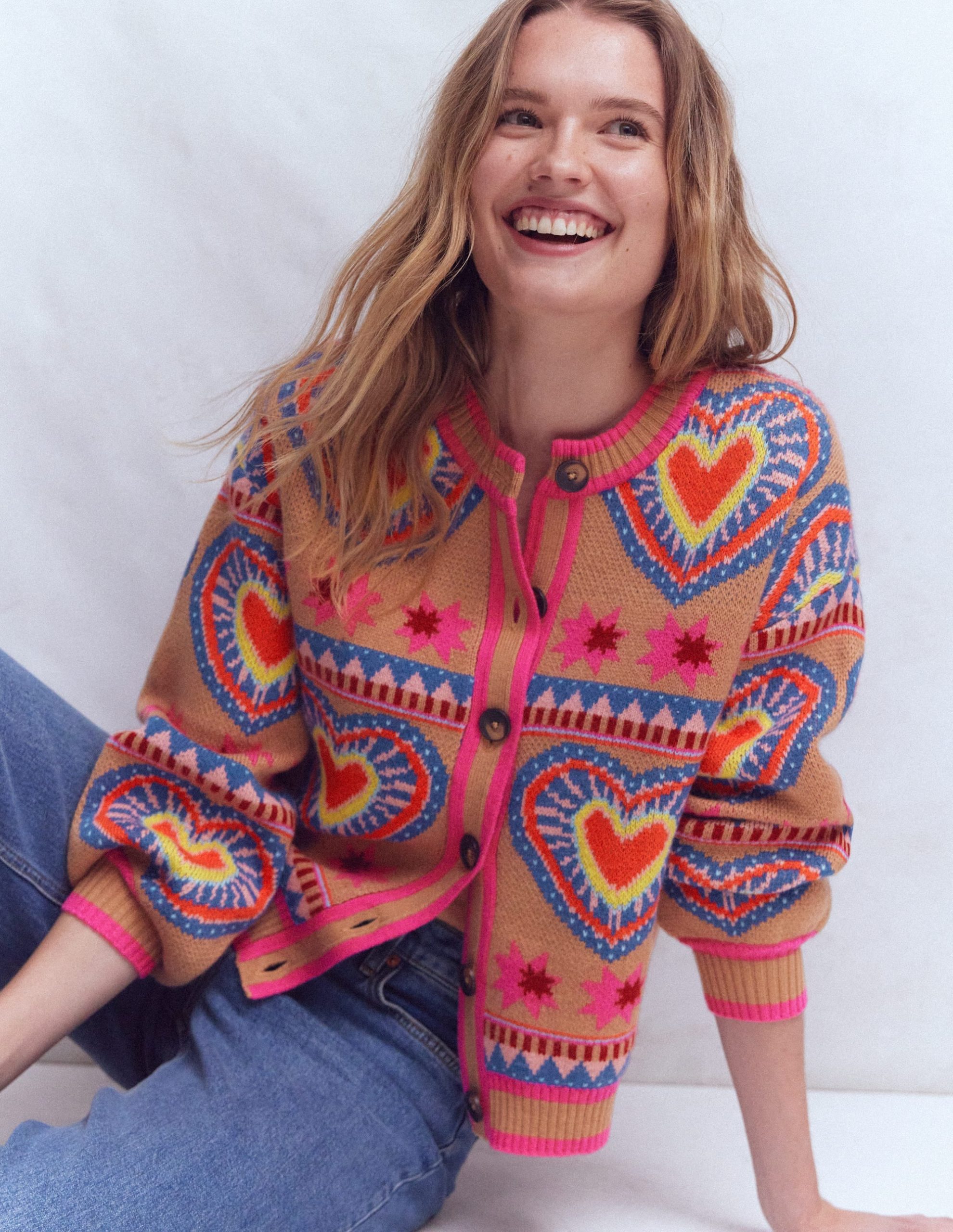 Abi Jacquard Cardigan-Camel Melange. Hearts - Image 4