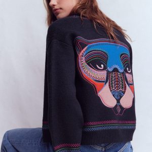 Abi Jacquard Cardigan-Navy. Tiger