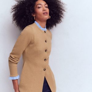 Joanna Fitted Knitted Jacket-Camel Melange