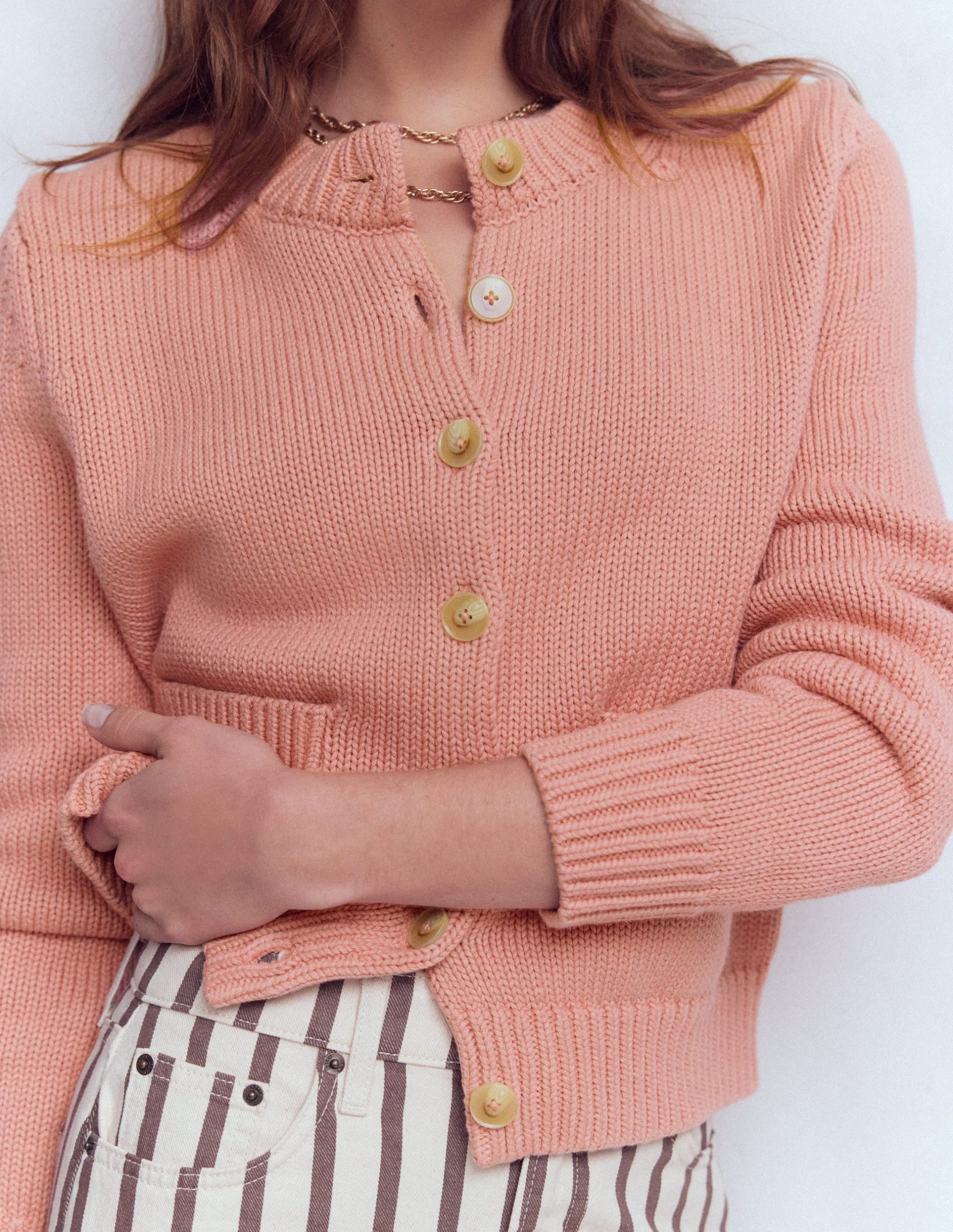 Lucy Chunky Cotton Cardigan-Pink - Image 2