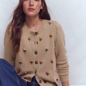 Davina Puff Sleeve Cardigan-Chinchilla Embroidery