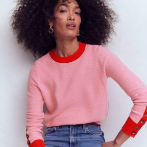 Grace Colour Block Sweater-Pink Lady