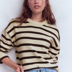 Lucy Relaxed Cotton Sweater-Ivory. Brown