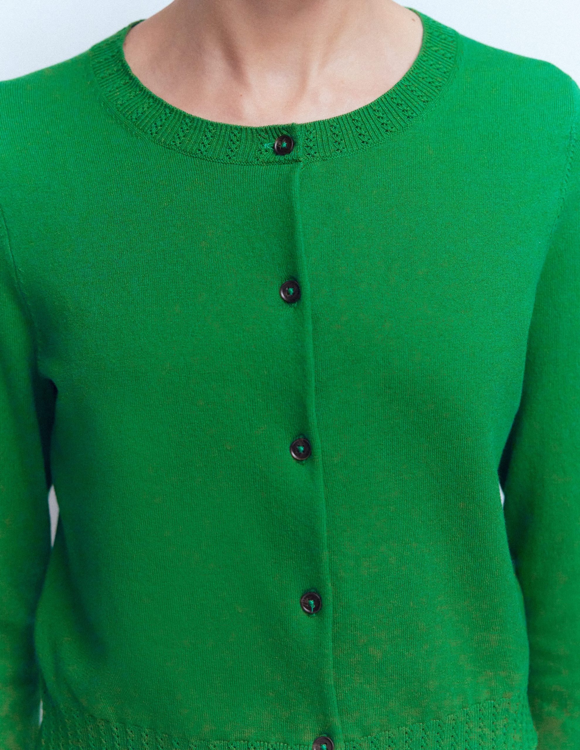 Emilia Cotton Cropped Cardigan-Rich Emerald - Image 2