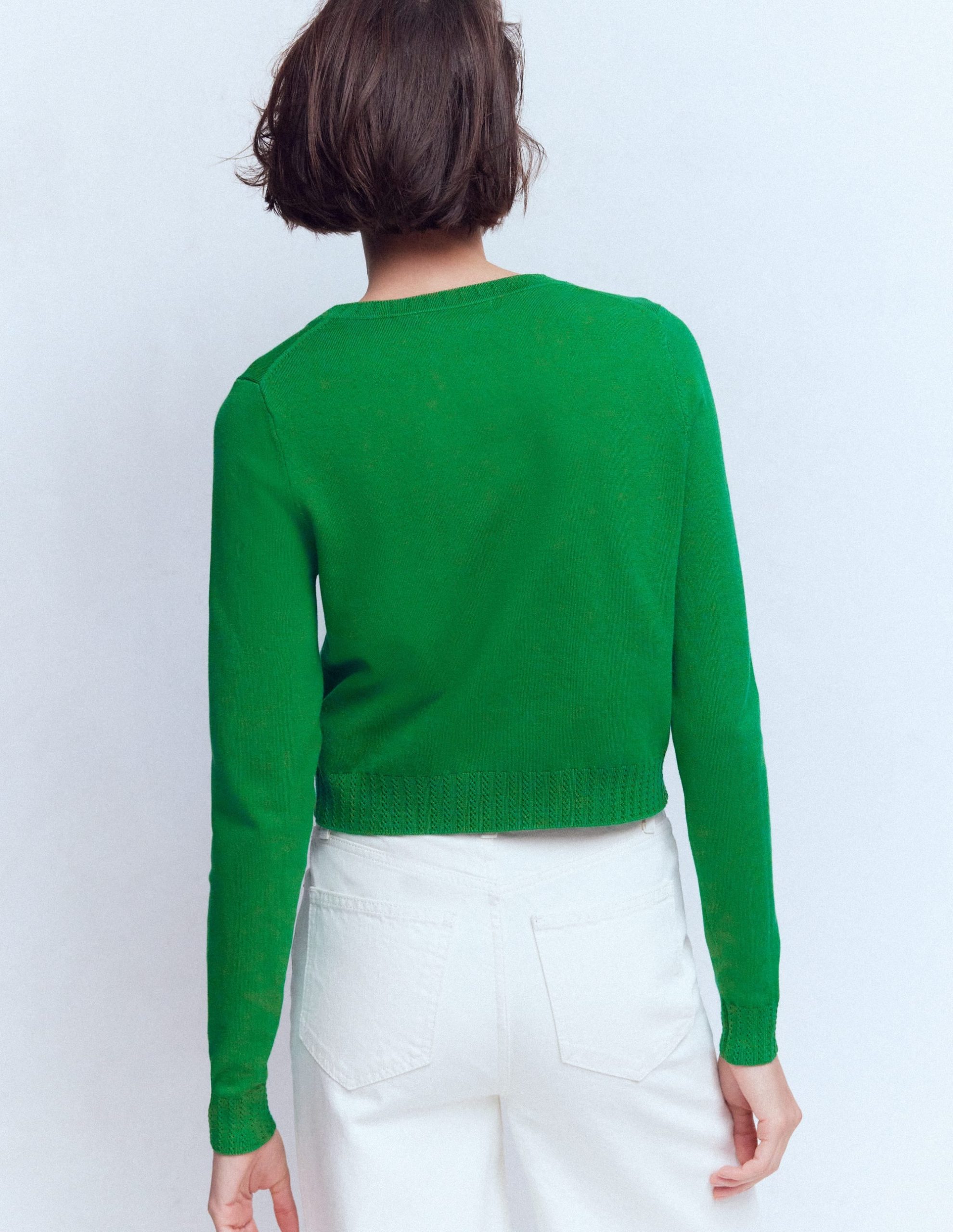 Emilia Cotton Cropped Cardigan-Rich Emerald - Image 3