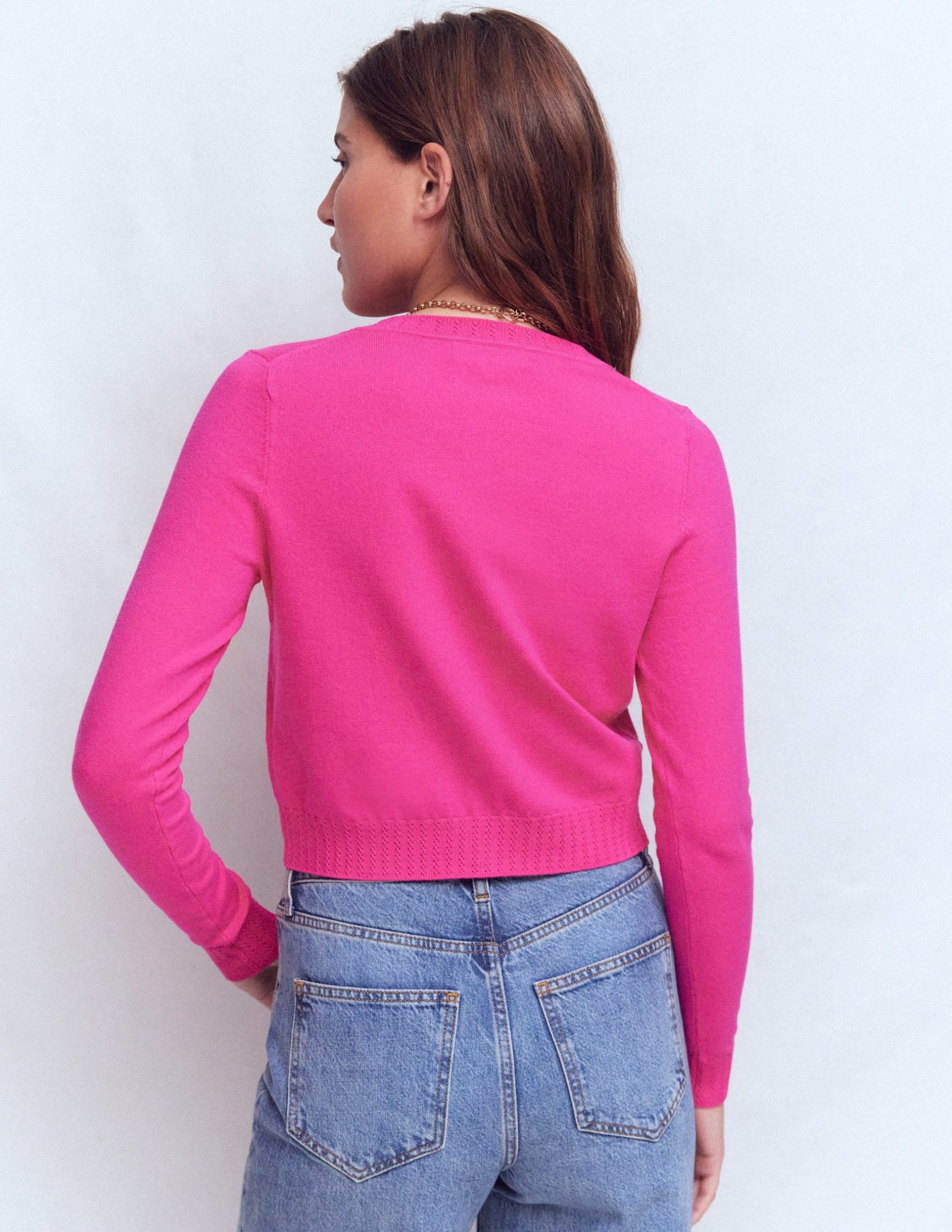 Emilia Cotton Cropped Cardigan-Pink Peony - Image 3