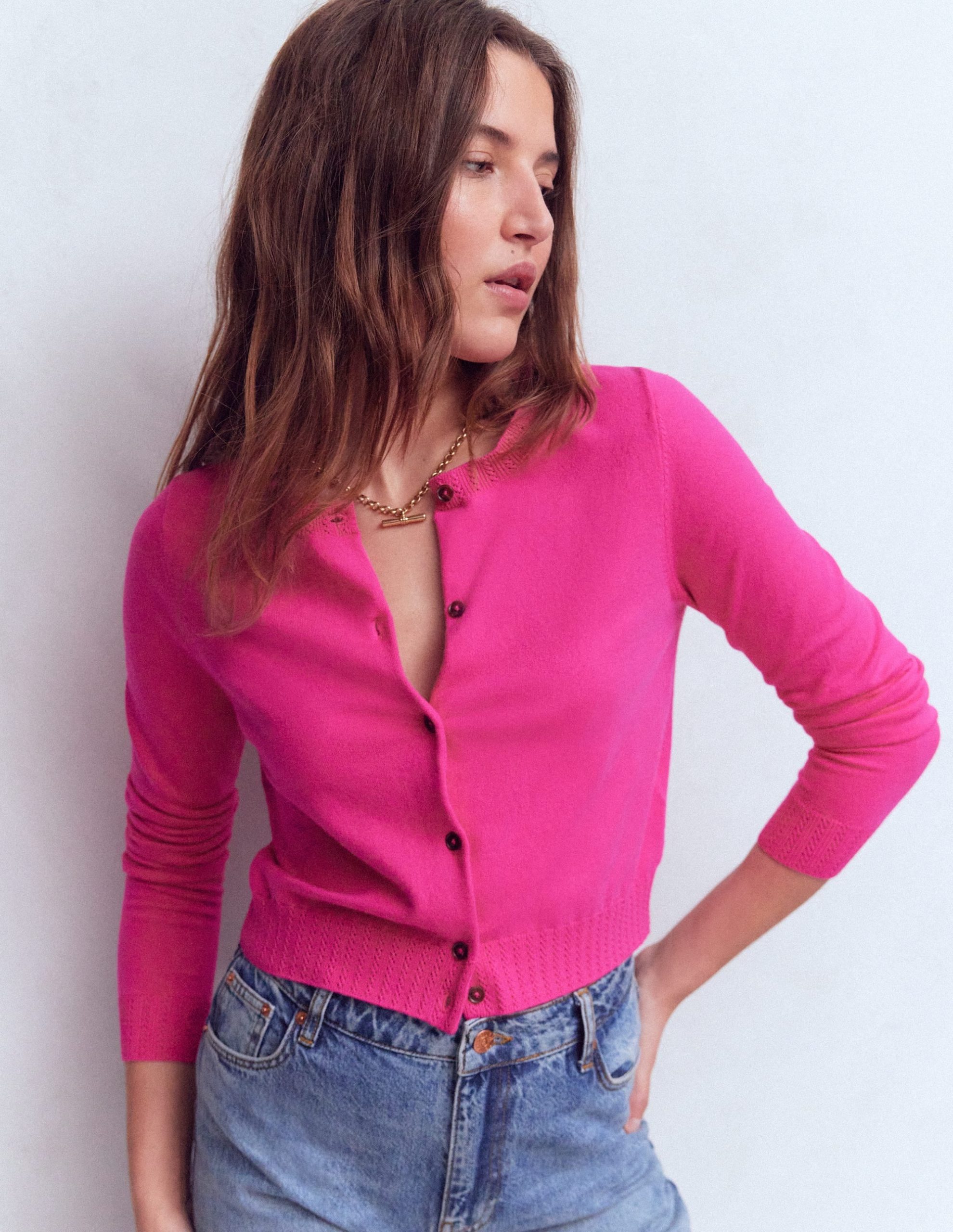 Emilia Cotton Cropped Cardigan-Pink Peony - Image 4